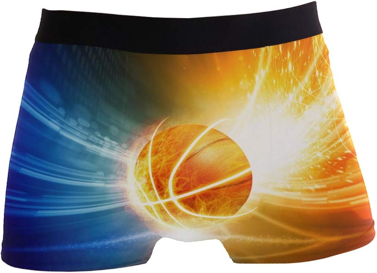 ALARGE Men's Boxer Briefs, Abstract Burnning Ball Basketball Short