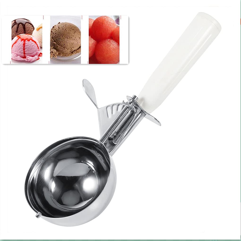1Pc Practical Stainless Steel Reusable Fruit Ice Cream Mashed Potato Cupcake Dessert Cookie Scoop Plastic Handle Home Kitchen Shop Dessert Tool(8CM)