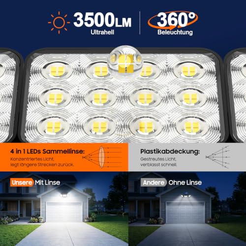 GEARLITE Solar Lights for Outdoor Use with Motion Sensor Pack of 2, 4-in-1 LED Super Bright 3500LM Solar Light 3 Heads, 3 Modes, 270° Wide Angle Lighting, IP65 Waterproof Solar Wall Light for Garage Yard