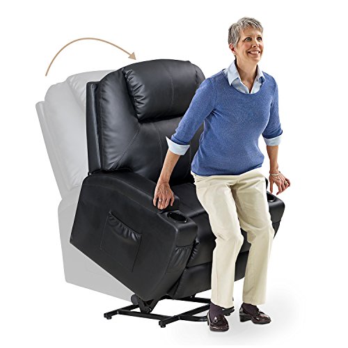 Power Lift Recliner Sofa Chair with Massage and Heating, Luxurious Bonded Leather Lounge Living Room Chair, Black