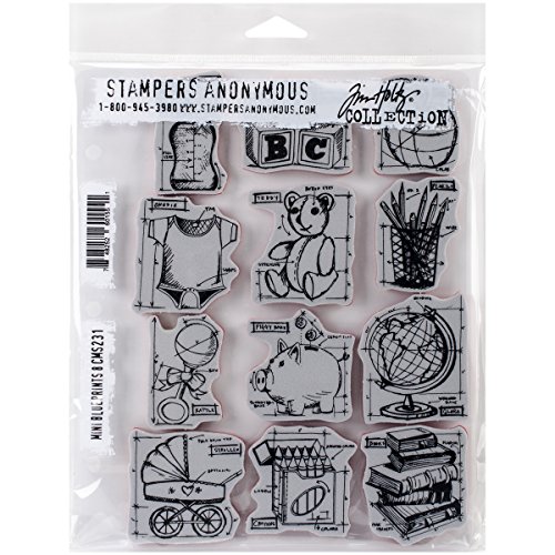Stampers Anonymous Tim Holtz Cling Rubber Mini Blueprints No.8 Baby Stamp Set, 7 x 8.5"