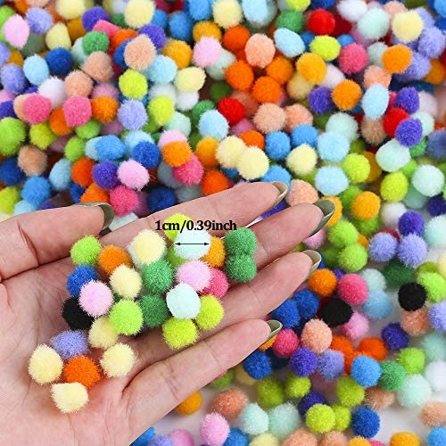 Caydo 1200 Pieces 1cm Assorted Pom Poms, Small Pompom Balls for Kids Creative Arts & Crafts Projects Making and DIY Decorations