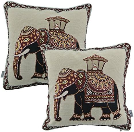 Thanksliving Retro Elephant High Quality Cotton Tapestry Decorative Pillowcase Cushion Cover Throw Pillow Cover 18" x 18"/45 x 45 Cm(Set Of 2),Elephas maximus Linnaeus