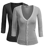 TL Women's Casual Slim fit 3/4 Sleeve Deep V Neck Button Down Kint Cardigan