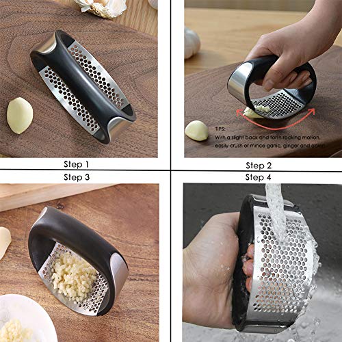 Neepanda Stainless Steel Garlic Press Rocker Garlic Chopper Crusher Rocking Solid Mincer Ginger Crusher Squeezer - Easy to Clean, Dishwasher Safe, Perfect Gift for Any Occasion