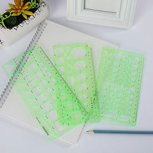 Kasmena 9 Pcs Plastic Geometric Drawings Stencils Measuring Templates Geometric Rulers for Office and School,Planner Painting Drawing,Clear Green Color - Thumbnail 5