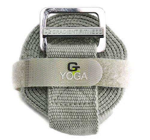 Gradient Fitness Yoga Strap, Friction-Less Easy-Feed Buckle, Super Soft Cotton/Polyester Blend Webbing, Free eGuide. (8 Feet) (Grey)
