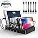 Charging Station 10 Ports USB Dock - 60W Multi-Port Stand Desktop Organizer with Built-in Retractable Cables Charges Multiple Devices for iPad, Samsung, Tablet, Kindle