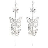Seakuur Delicate Filigree Dangle Flying Butterfly Hook Earrings Layered Butterfly Fashion Dangle Earrings Vivid Butterfly Tassel Earrings