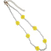 Boho Seed Bead Rainbow Daisy Flower Choker Necklace Collar Colorful Chain Necklaces Collar Adjustable Jewelry for Women Hawaiian Bohemian