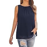 AWULIFFAN Tank Tops for Women Sleeveless Round Neck Tops Casual Pleated Double Layers Chiffon Blouse Shirts