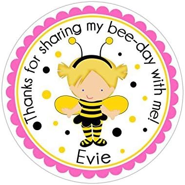 INKtropolisPersonalized Customized Birthday Party Favor Thank You Stickers - Bumblebee Costume Girl - Round Labels - Choose Your Size