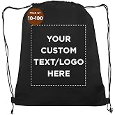 DISCOUNT PROMOS Custom Non-Woven Drawstring Backpacks Set of 10/50/100, Personalized Bulk Pack