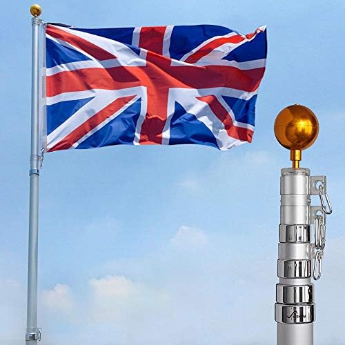 Yeshom Reasejoy 20ft Aluminum Telescopic Flag Pole 6.1m Flagpole Kit with UK Union Jack England Flag Fly 2 Flags Outdoor Garden