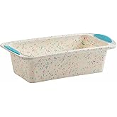 Trudeau Structure Silicone Loaf Pan with Steel Rim, 8.5 x 4.5, Nonstick Bakeware, White Confetti with Blue Base, BPA-Free, Oven Safe to 428°F, Dishwasher Safe