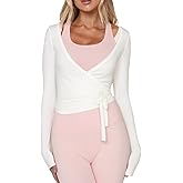 Women Ballet Wrap Top Long Sleeve Self Tie Dance Shirt Pilates Yoga Tops Y2k Workout Active Blouses