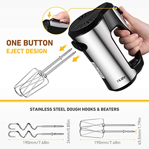 Holife 5-in-1 Handheld Mixer Stainless Steel 300W Ultra Power 5 speed (560-1300 RPM) Hand mixer Electric with Turbo and Easy Eject Button, Easy Storage Hand Mixers for Mixing Egg, Cream, Dough - Thumbnail 3