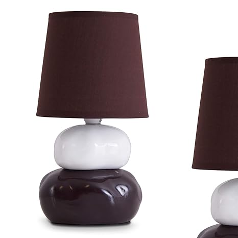 Huis Tisch Lampe Stoff Schirm Grau Keramik Weiss Braun Wohn Zimmer Beleuchtung Leuchte Nachtlampjes Actumma Com