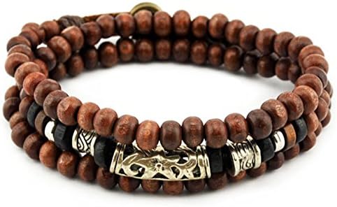 Konalla Wooden Beaded Long Wrap Twine Bracelet Multistrand Unisex Wristband