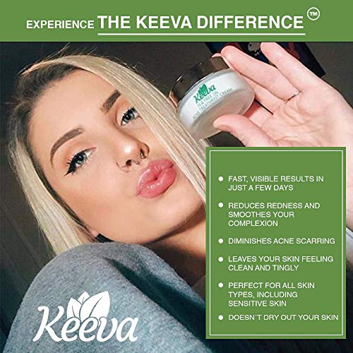 Keeva Organics Acne Treatment Cream With Secret TEA TREE OIL Formula - Perfect For Acne Scar Removal, Fighting Breakouts, Spots, Cystic Acne - See Results in Days Without Dry Skin (6oz)