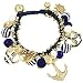 Chunky Nautical Navy Blue Goldtone Anchor Helm Sea Charm Bracelet, 8"