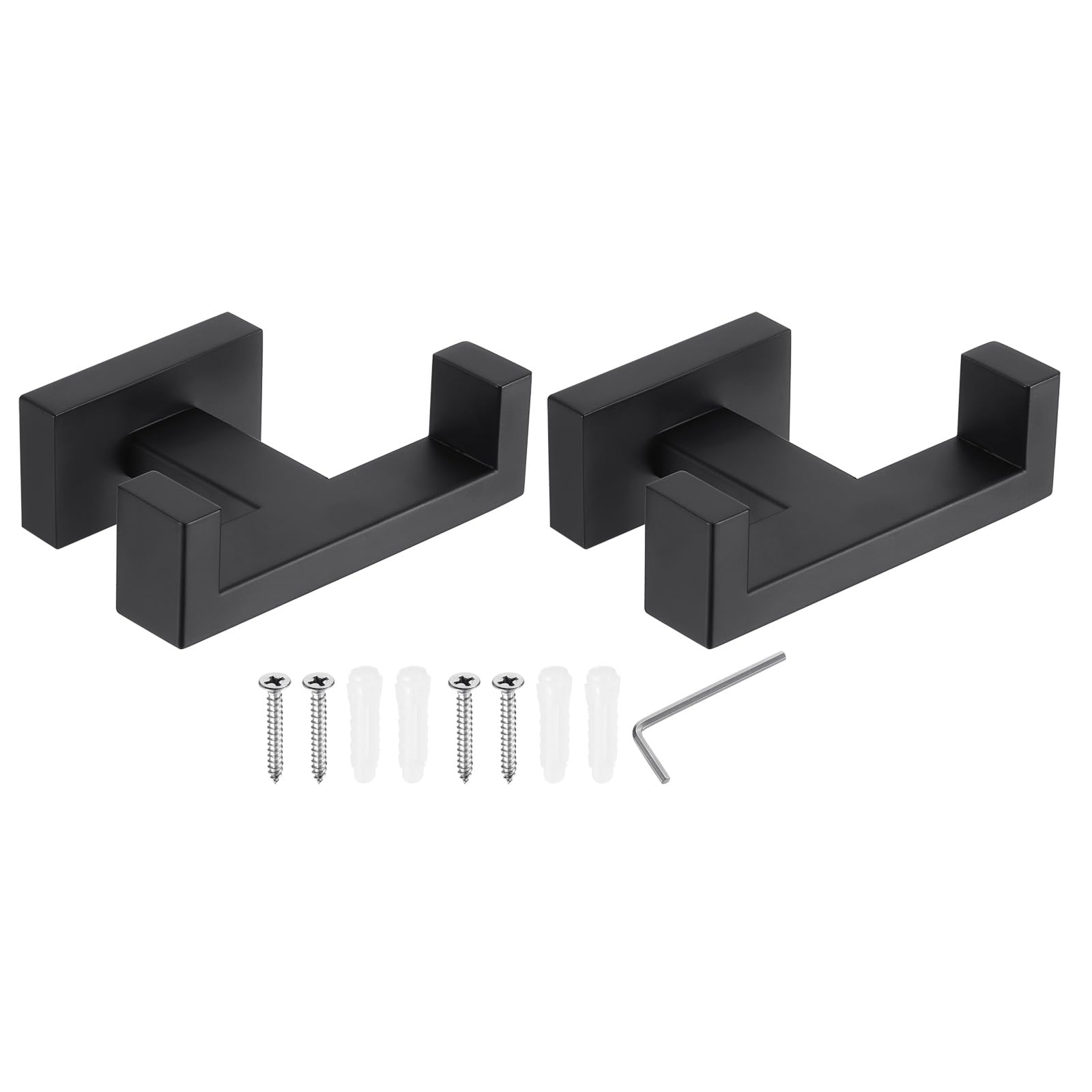 PATIKIL Double Towel Hook, 2Pack 304 Stainless Steel Wall Mounted Hanger Rectangle Towel Holder for Hanging Bathroom, Bedroom, Dormitory, Hang Towel, Clothes, Coat, Robe, Hat, Black