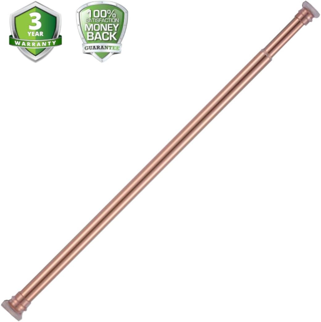 HANTAI Tension Rod, Adjustable Curtain Rod, Anti-Slip, No Drilling, Never Rust Shower Curtain Rod for Shower Stall Closet Doorway Kitchen Windows Bathtub,27-45 Inch, Aluminum Alloy,Rose Gold