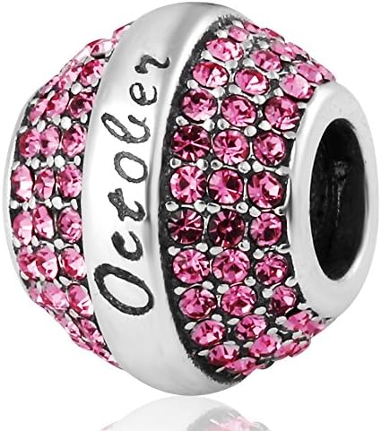 Birthstone Crystal Round Bead Charm 925 Sterling Silver Beads for European Charms Bracelet,Great Gift Idea on Birthday,Anniversary,Valentines Day, Mother's Day and Christmas Day