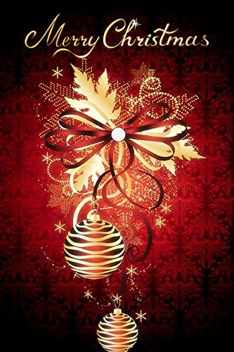 Christmas Garden Flag Merry Christmas Decoration Holiday flag Decorations with Cute Red and Gold Ribbon and bulbs for inside or outside 12 x 18 Double sided Reads correctly on both sides