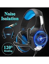 ANTOPM   Auriculares de gaming para PS4, Xbox One, VR, sonido envolvente con micrófono aislante de ruido, auriculares de memoria blanda, luz LED USB