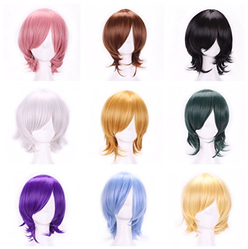 AneShe Men's Short Straight Layered Hair Anime Cosplay Costume Wig (Silver)