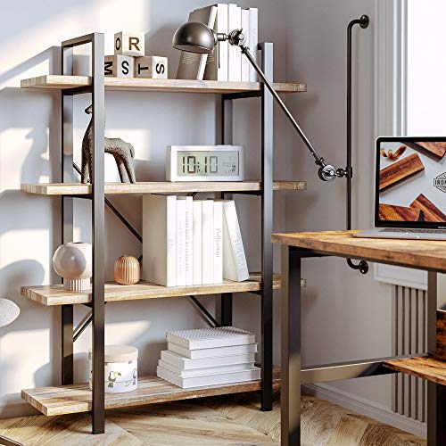 IRONCK Bookshelf and Bookcase 4Tier, 130lbs/shelf Load Capacity, Industrial Bookshelves Storage