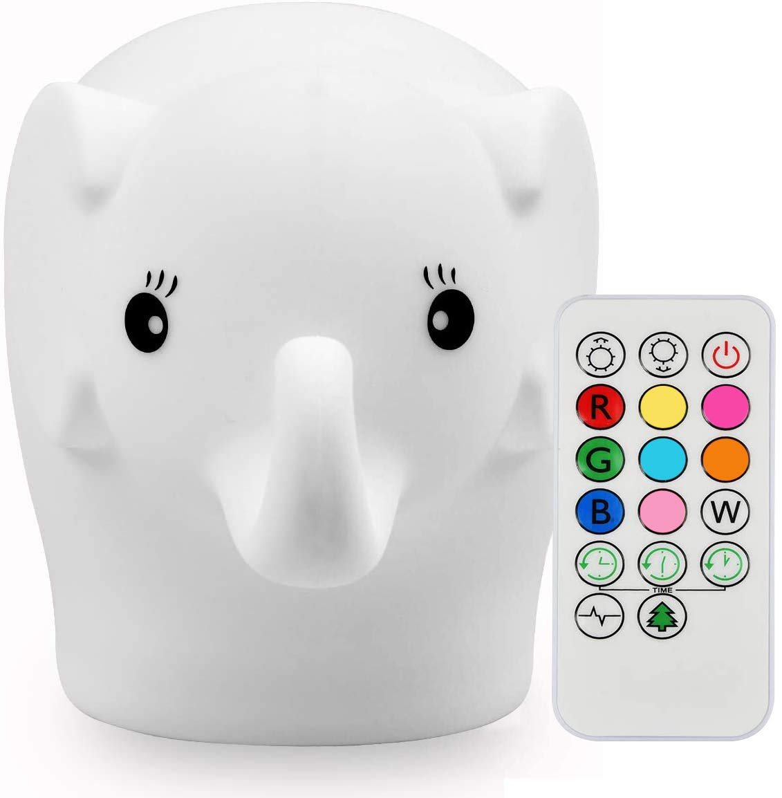 Tianhaixing Night Light Kids with Cute Elephant Design Children's Room LED Bedside Lamp with Changeable RGB Colors Rechargeable Night Light Compatible with Touch-Control & Remote Control - Elephant