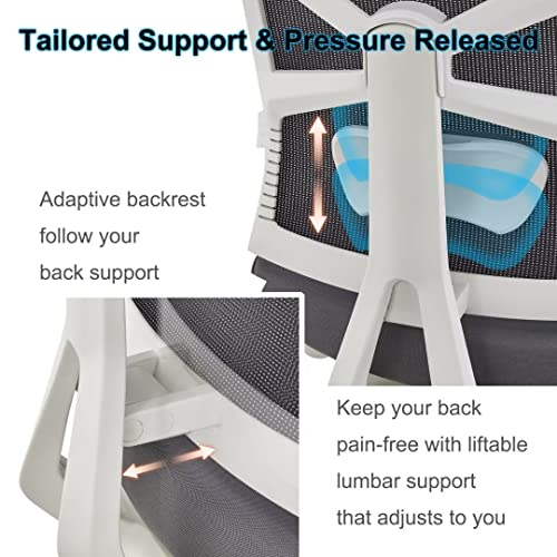 HOLLUDLE Ergonomic Office Chair with Adjustable Backrest, Depth Adjustable Seat, 4D Armrests, Lumbar Support and 2D Headrest, 360° Swivel, Modern Design, White