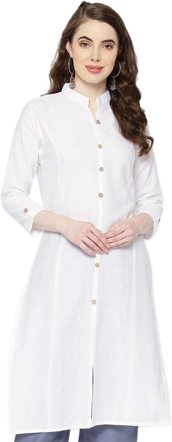 Vastraa FusionWomen's Cotton Solid Kurti (White)