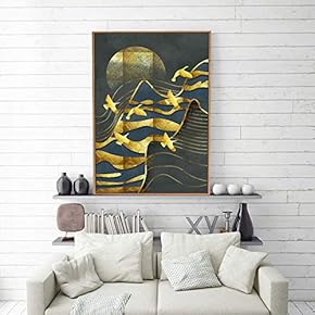 Framed Canvas Home Artwork Decoration Golden Abstract Style Canvas Wall Art for Living Room, Bedroom - 16x24 inches