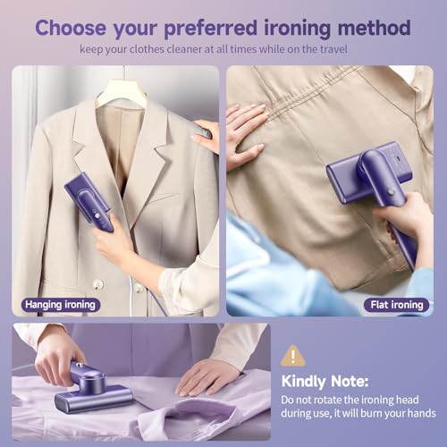 Travel Portable Steamer for clothes - Handheld Steamer for Fabric Clothing Wrinkles, 15s Fast Heat-up Rotary Garment Steamer, 1200W Light Mini Steam Iron for Home, Office and Travel (Purple)