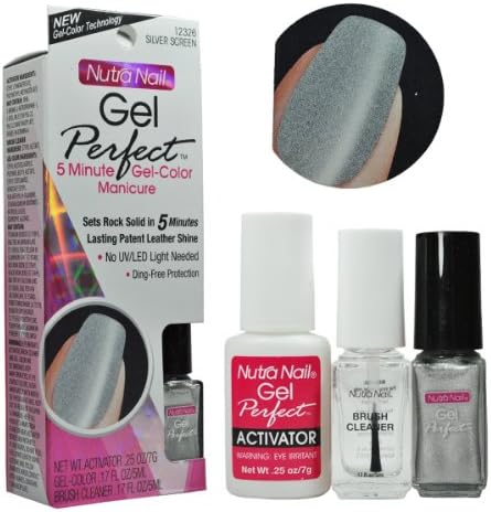 Nutra Nail Gel Perfect Silver Screen 12326 Activator 0.25 Fl Oz, Gel-color 0.17 Fl Oz, Brush Cleaner 0.17 Fl Oz