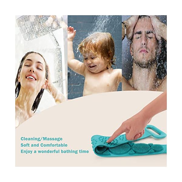 HEETA Soft Silicone Back Body Scrubber Exfoliating Shower Bathing Brush with Handle, Deep Clean SPA Massage Skin Care…