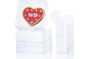TEMLQPACK 50 Pack 4x4x1.2inch Clear Single Cookies Boxes with Full Window Plastic Small Treat Boxes Macaron Boxes Donut Boxes Dessert Box for Party Christmas Valentine's Day