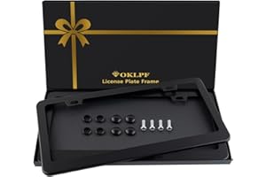 OKLPF 2 Pack Black License Plate Frame, Black Aluminum License Plate Cover, Matte License Plate Front and Rear 2 Packs. (2 Holes), Come with Screw Cap, Screw,Washer