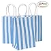 Ronvir 25pcs Blue Gift Bags 5.25x3.25x8 Inches Small Striped Bag Recyled Paper Bags For Baby Shower, Goodie, Birthday, Business, Shopping, Halloween, Christmas
