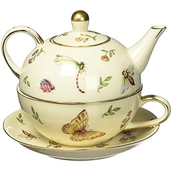 Amazon Com Botanical Porcelain Duo Teapot Teacup And Saucer Set