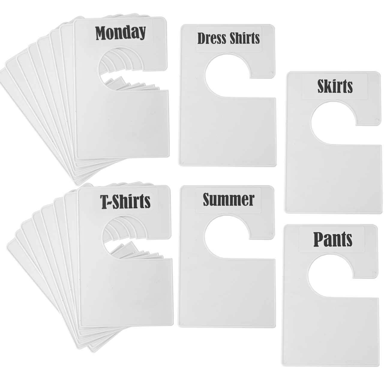 DiriUK 20 Pack Large Closet Clothing Wardrobe Dividers, White Rectangular Closet Organisers Arrange Clothes by Clothing Type Or Age, Plus 60 1 inch Labels and 40 Large Blank Labels(Pearl White)