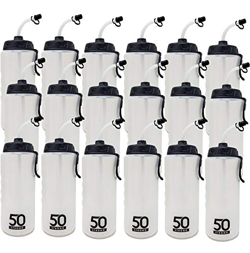 Photo 1 of 1 Liter Sports Water Bottle W/Straw - Easy Squeeze + Built in Finger Grip and Carry Loop - BPA Free Plastic - Use W/Sport Helmet in Football and Hockey - Single and Multi-Pack (18-Pack)
