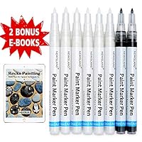 White Acrylic Paint Pens with Free E-Books, Newisland Quick-drying Permanent Markers Water Based with 0.7 mm Fine Point for Rock, Wood, Metal, Glass, Ceramics, Plastic, Cloth (6 White & 2 Free Black)