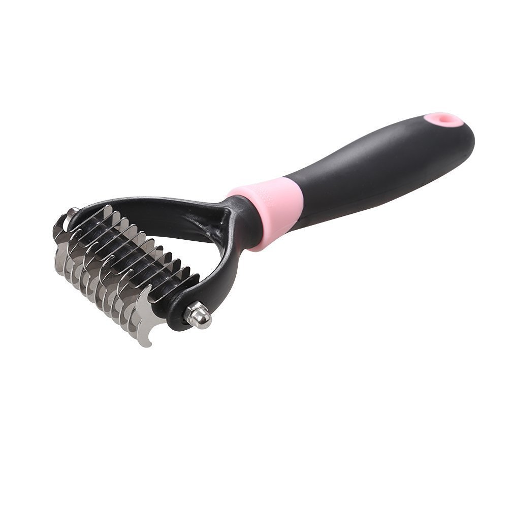 [Dematting Comb]CELEMOON Pet Rake, Dual Sided 6 + 11 Teeth, Professional Pet Undercoat Dematting Comb Fur Grooming Rake Knot Cutter for Cats & Dogs, Pink