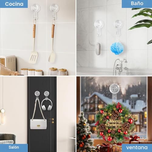 Luxear Ganchos Ventosa de Baño para Toallas 6 Piezas Colgador Ventosa para Toallas Albornoz, Perchero Ventosa Giratorio, Percha Ventosa Resistentes para Cocina Baño Pared Azulejos Vidrio, Transparente | Rotating Suction Cup Hanger for Towels, Bathrobe, Heavy Duty Hanger for Kitchen Bathroom Wall Tiles Glass, Transparent