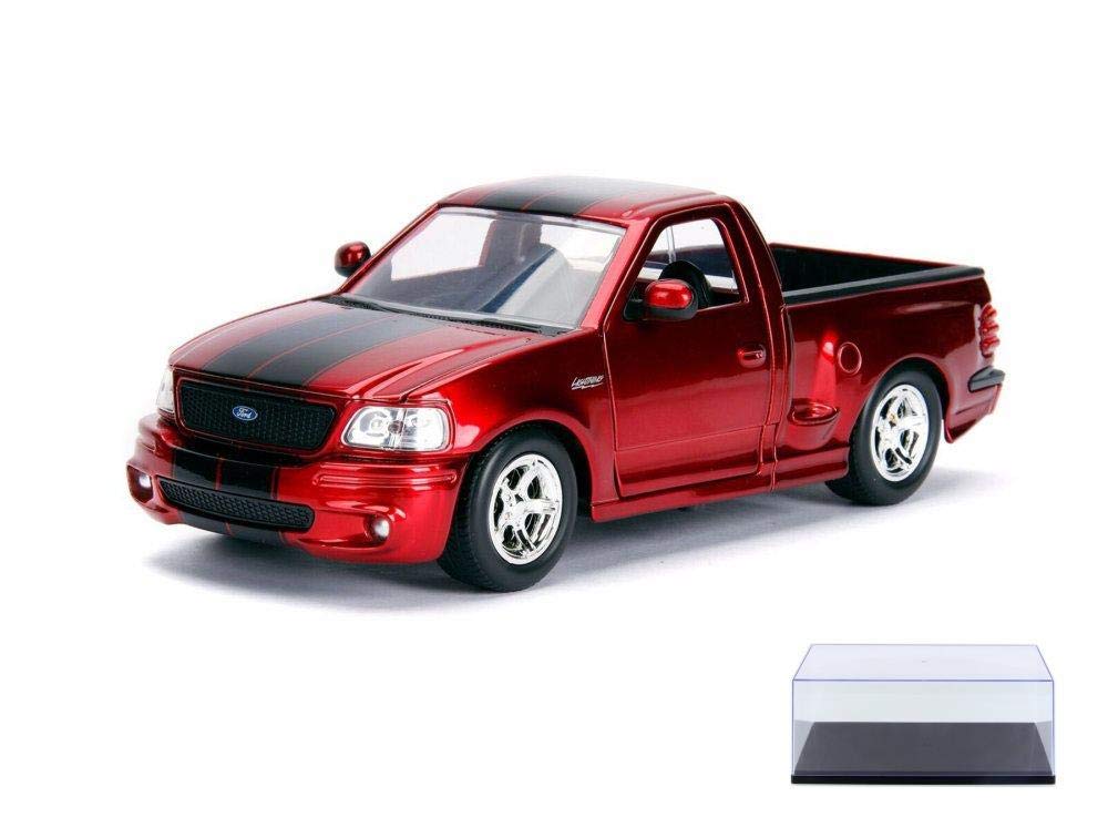 Diecast Car & Display Case Package - 1999 Ford F-150 SVT Lightning Pickup Truck, Red - Jada 30357WA1