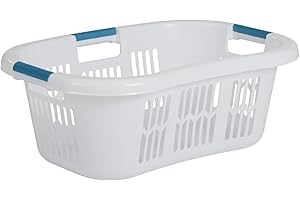 Rubbermaid Large Hip-Hugger Laundry Basket/Hamper, 1.5-Bushel, White, Stackable Storage Bin/Organizer for Bathroom/Bedroom/Dorm/Home